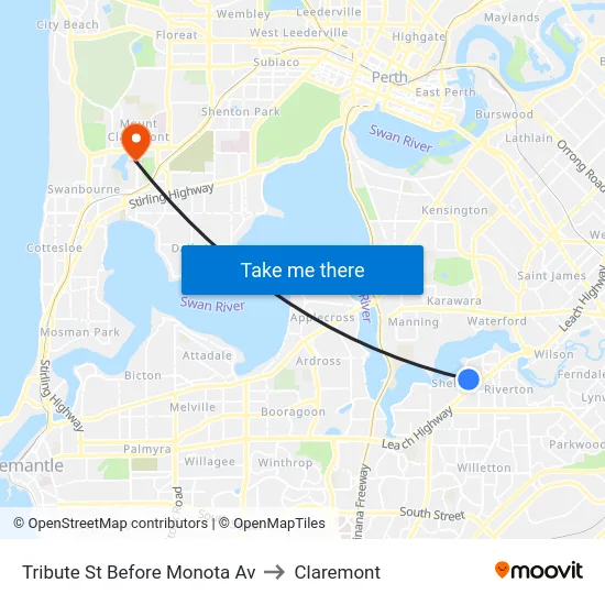 Tribute St Before Monota Av to Claremont map