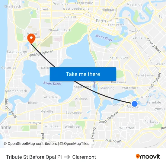 Tribute St Before Opal Pl to Claremont map