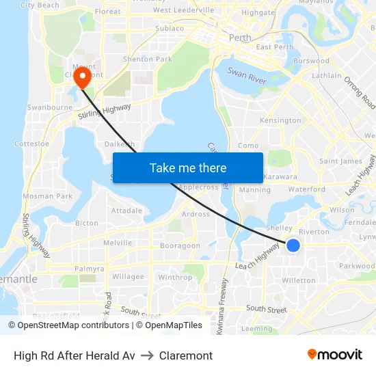 High Rd After Herald Av to Claremont map