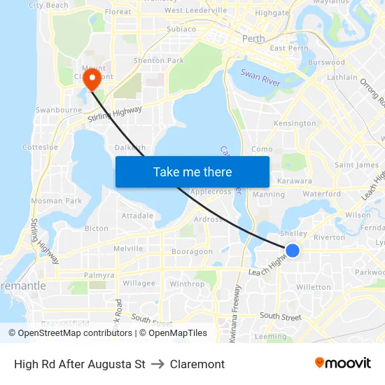 High Rd After Augusta St to Claremont map