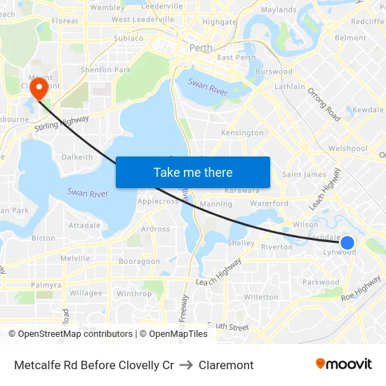 Metcalfe Rd Before Clovelly Cr to Claremont map