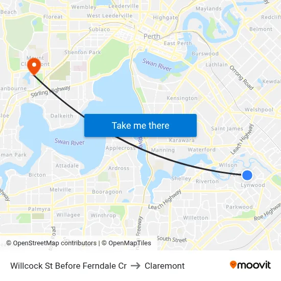 Willcock St Before Ferndale Cr to Claremont map