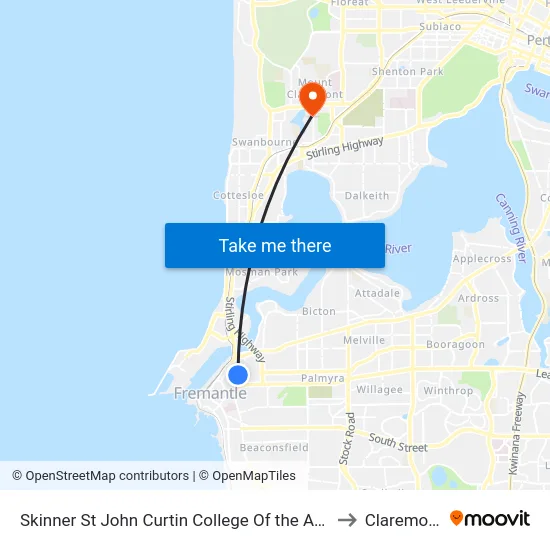 Skinner St John Curtin College Of the Arts to Claremont map