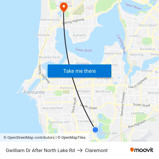 Gwilliam Dr After North Lake Rd to Claremont map