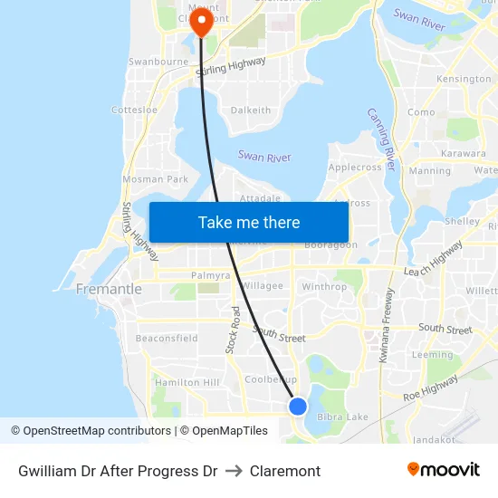 Gwilliam Dr After Progress Dr to Claremont map