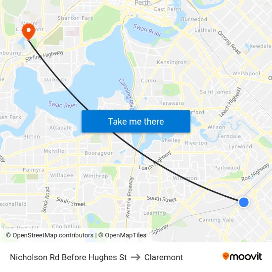 Nicholson Rd Before Hughes St to Claremont map
