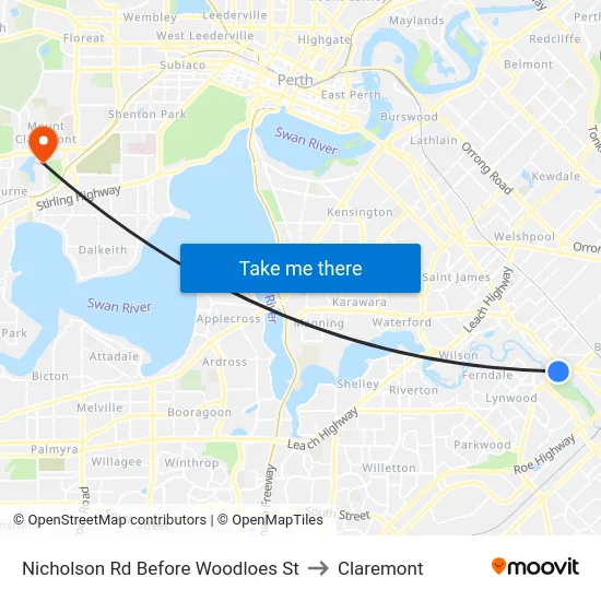 Nicholson Rd Before Woodloes St to Claremont map