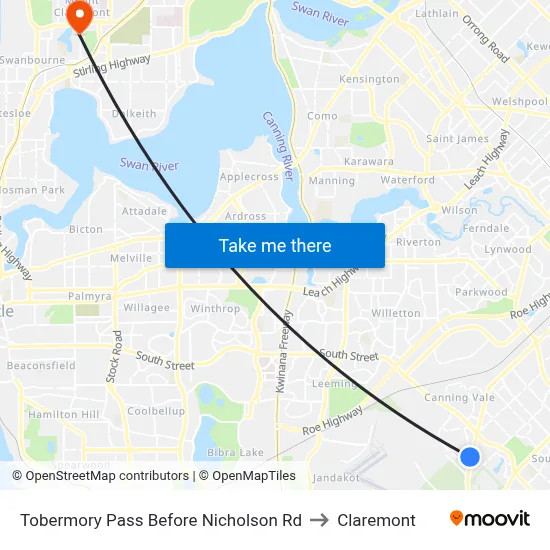 Tobermory Pass Before Nicholson Rd to Claremont map