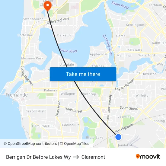 Berrigan Dr Before Lakes Wy to Claremont map