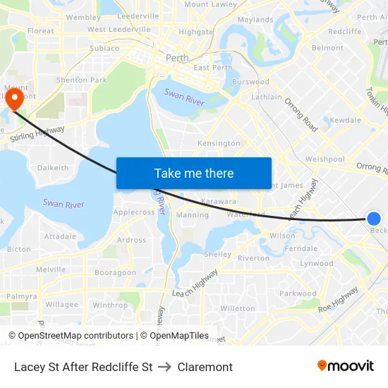 Lacey St After Redcliffe St to Claremont map