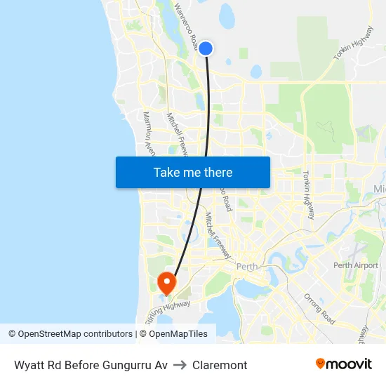 Wyatt Rd Before Gungurru Av to Claremont map