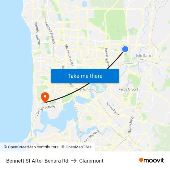 Bennett St After Benara Rd to Claremont map