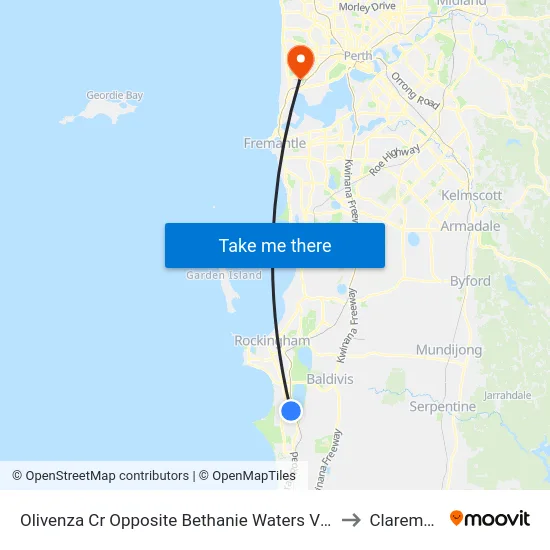 Olivenza Cr Opposite Bethanie Waters Village to Claremont map