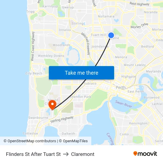 Flinders St After Tuart St to Claremont map