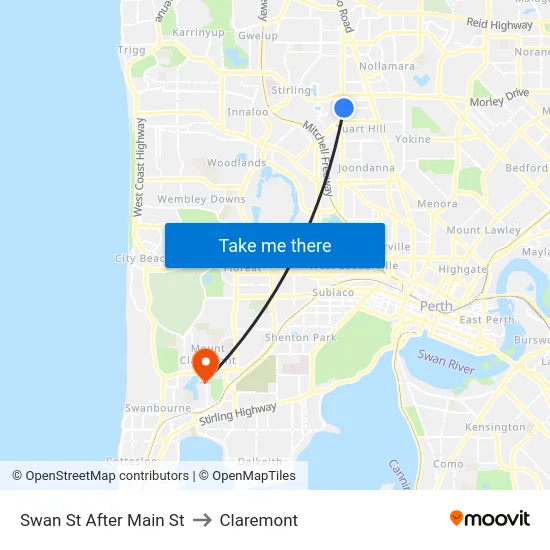 Swan St After Main St to Claremont map