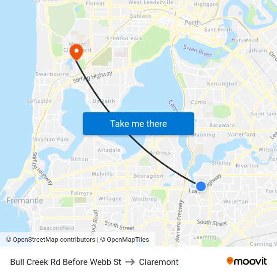 Bull Creek Rd Before Webb St to Claremont map