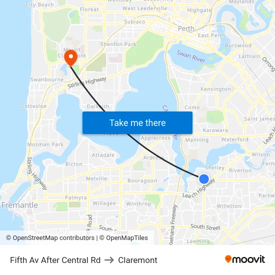 Fifth Av After Central Rd to Claremont map