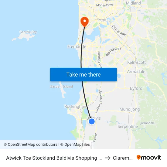 Atwick Tce Stockland Baldivis Shopping Centre to Claremont map