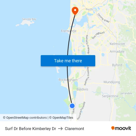 Surf Dr Before Kimberley Dr to Claremont map