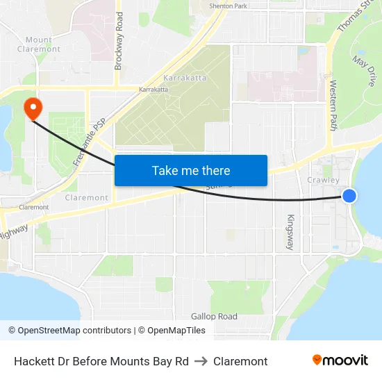 Hackett Dr Before Mounts Bay Rd to Claremont map