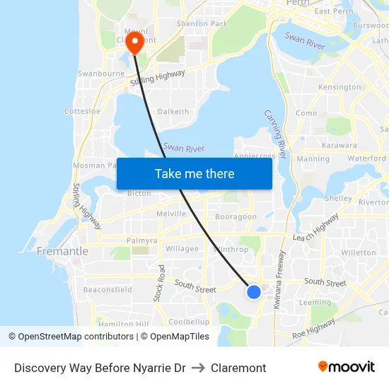 Discovery Way Before Nyarrie Dr to Claremont map