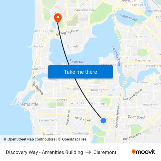 Discovery Way - Amenities Building to Claremont map