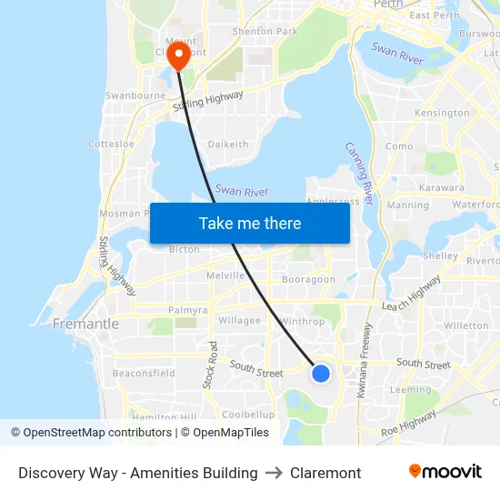 Discovery Way - Amenities Building to Claremont map