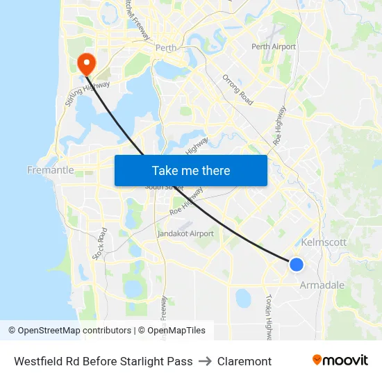 Westfield Rd Before Starlight Pass to Claremont map