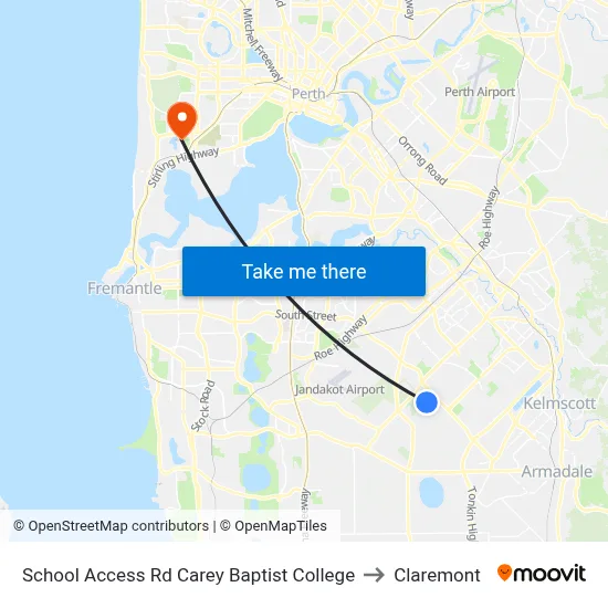 School Access Rd Carey Baptist College to Claremont map