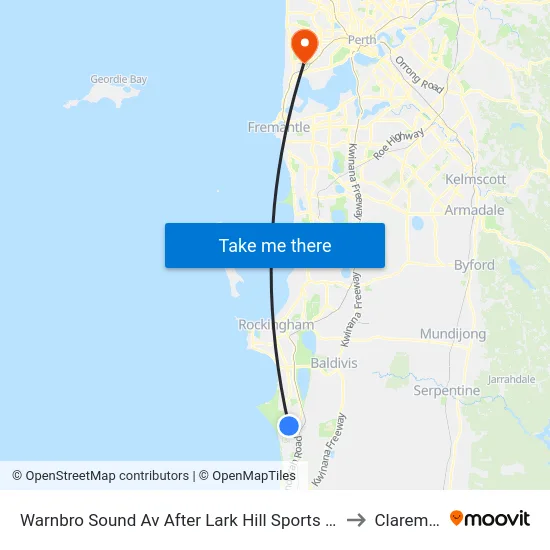 Warnbro Sound Av After Lark Hill Sports Complex to Claremont map