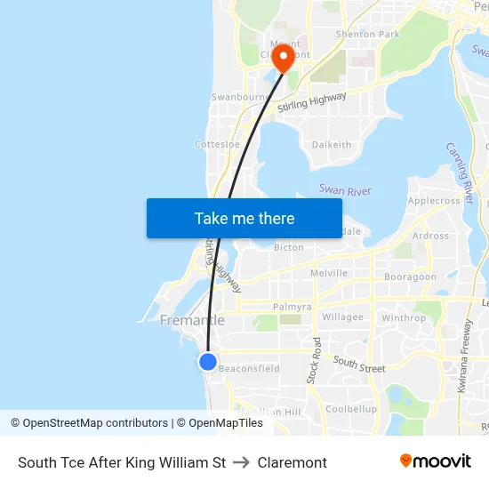 South Tce After King William St to Claremont map