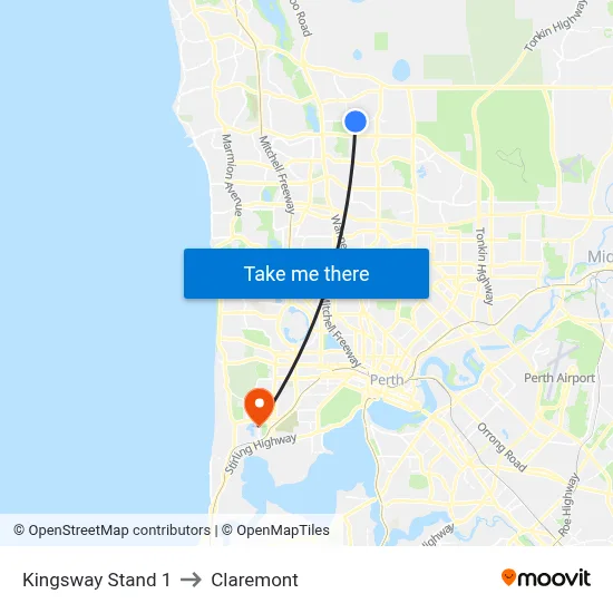 Kingsway   Stand 1 to Claremont map