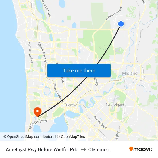 Amethyst Pwy Before Wistful Pde to Claremont map