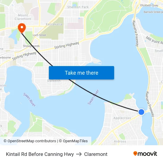 Kintail Rd Before Canning Hwy to Claremont map