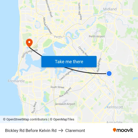 Bickley Rd Before Kelvin Rd to Claremont map