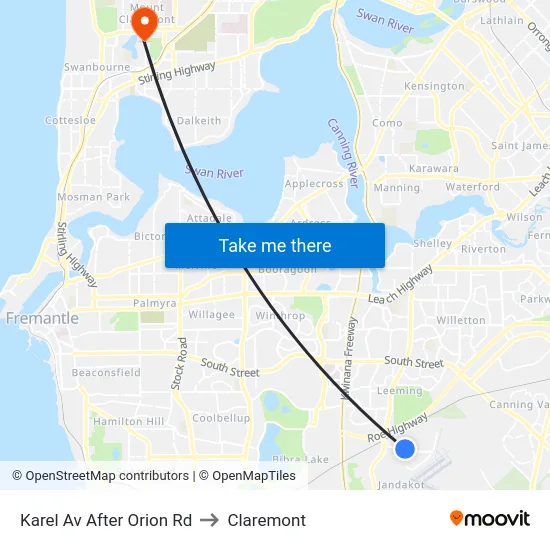 Karel Av After Orion Rd to Claremont map