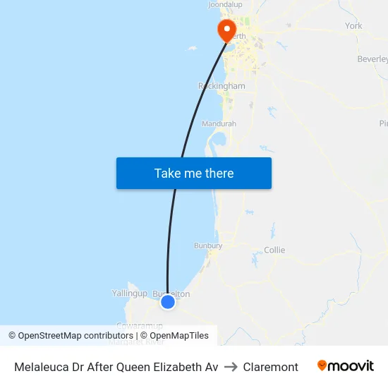 Melaleuca Dr After Queen Elizabeth Av to Claremont map