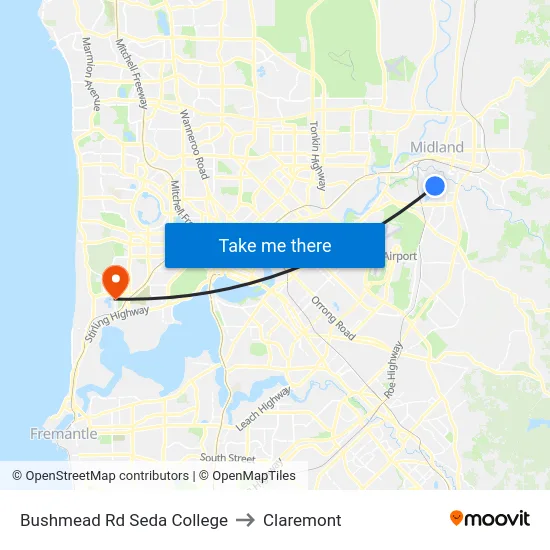 Bushmead Rd Seda College to Claremont map