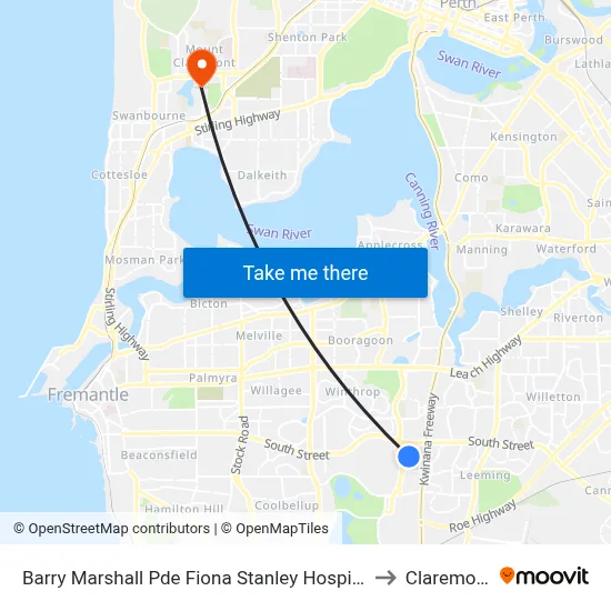 Barry Marshall Pde Fiona Stanley Hospital to Claremont map