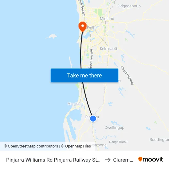 Pinjarra-Williams Rd Pinjarra Railway Station to Claremont map