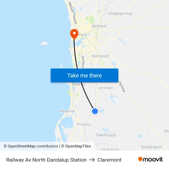 Railway Av North Dandalup Station to Claremont map