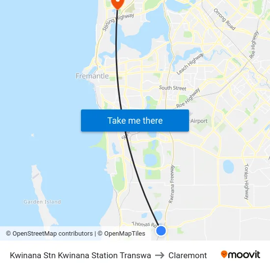 Kwinana Stn Kwinana Station Transwa to Claremont map
