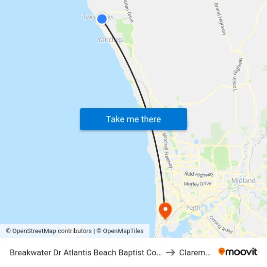 Breakwater Dr Atlantis Beach Baptist College to Claremont map