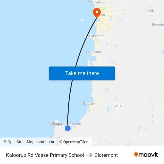 Kaloorup Rd Vasse Primary School to Claremont map