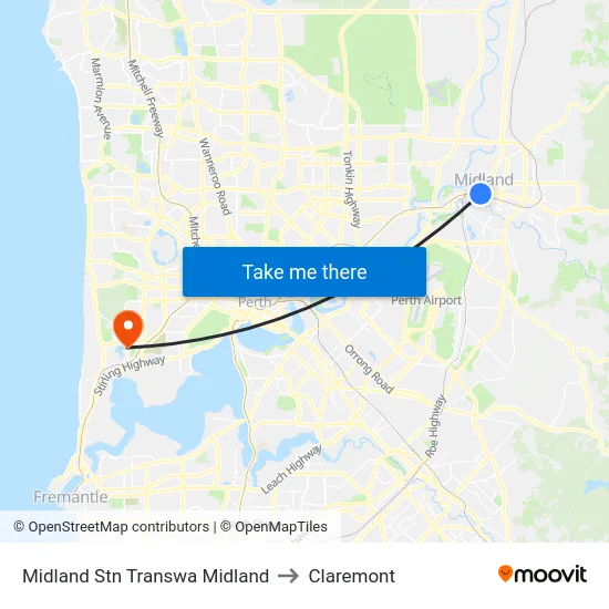 Midland Stn Transwa Midland to Claremont map