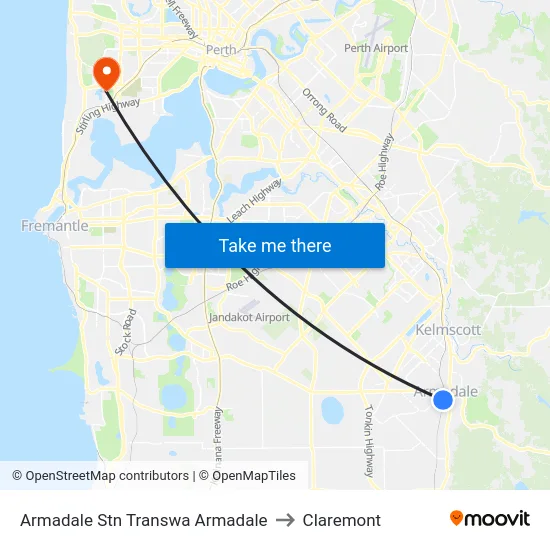 Armadale Stn Transwa Armadale to Claremont map