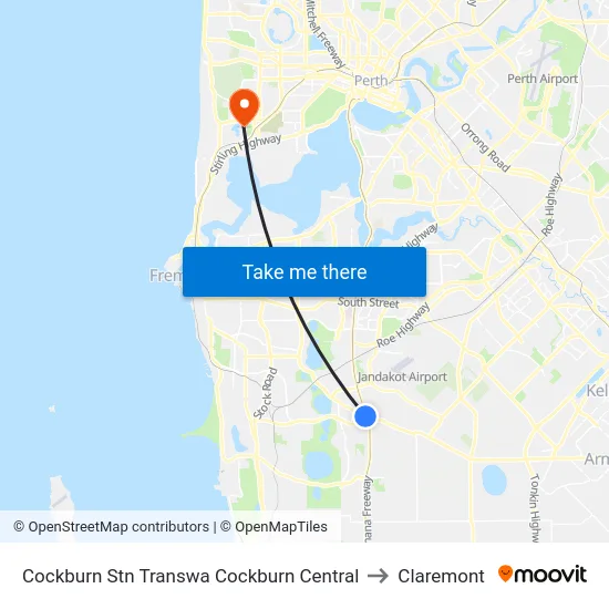 Cockburn Stn Transwa Cockburn Central to Claremont map