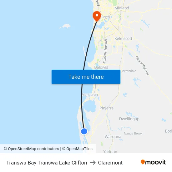 Transwa Bay Transwa Lake Clifton to Claremont map