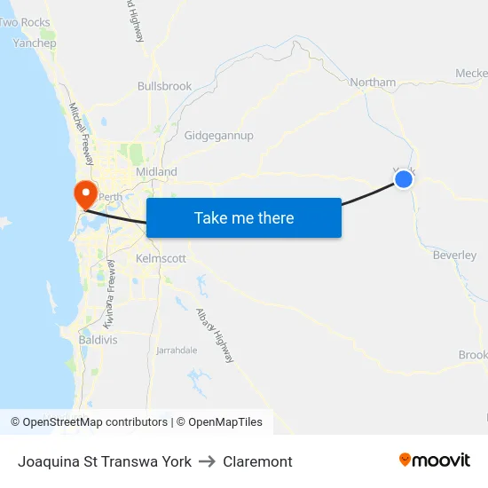 Joaquina St Transwa York to Claremont map