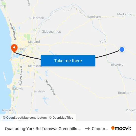 Quairading-York Rd Transwa Greenhills Turnoff to Claremont map